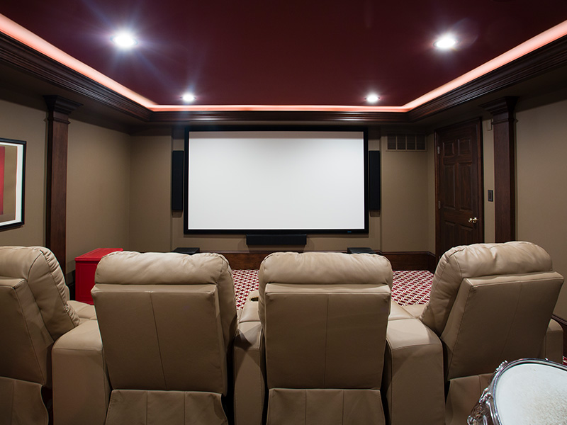 theater room with red ceiling 