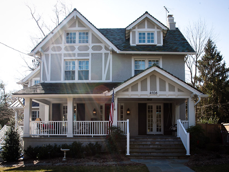 home with decorative white trim