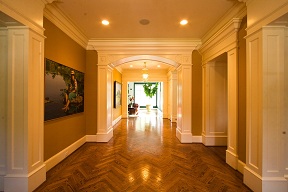 large hallway with wooden floors