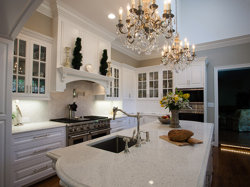 white granite kitchen island