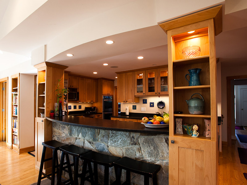 kitchen with stone bar area